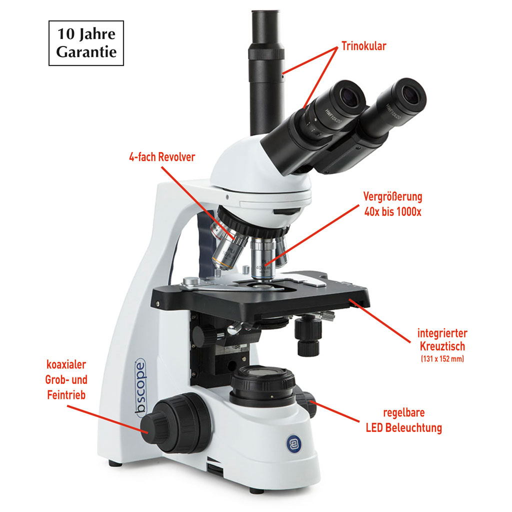 Trinokulares Kursmikroskop bScope – 40x bis 1000x Vergrößerung