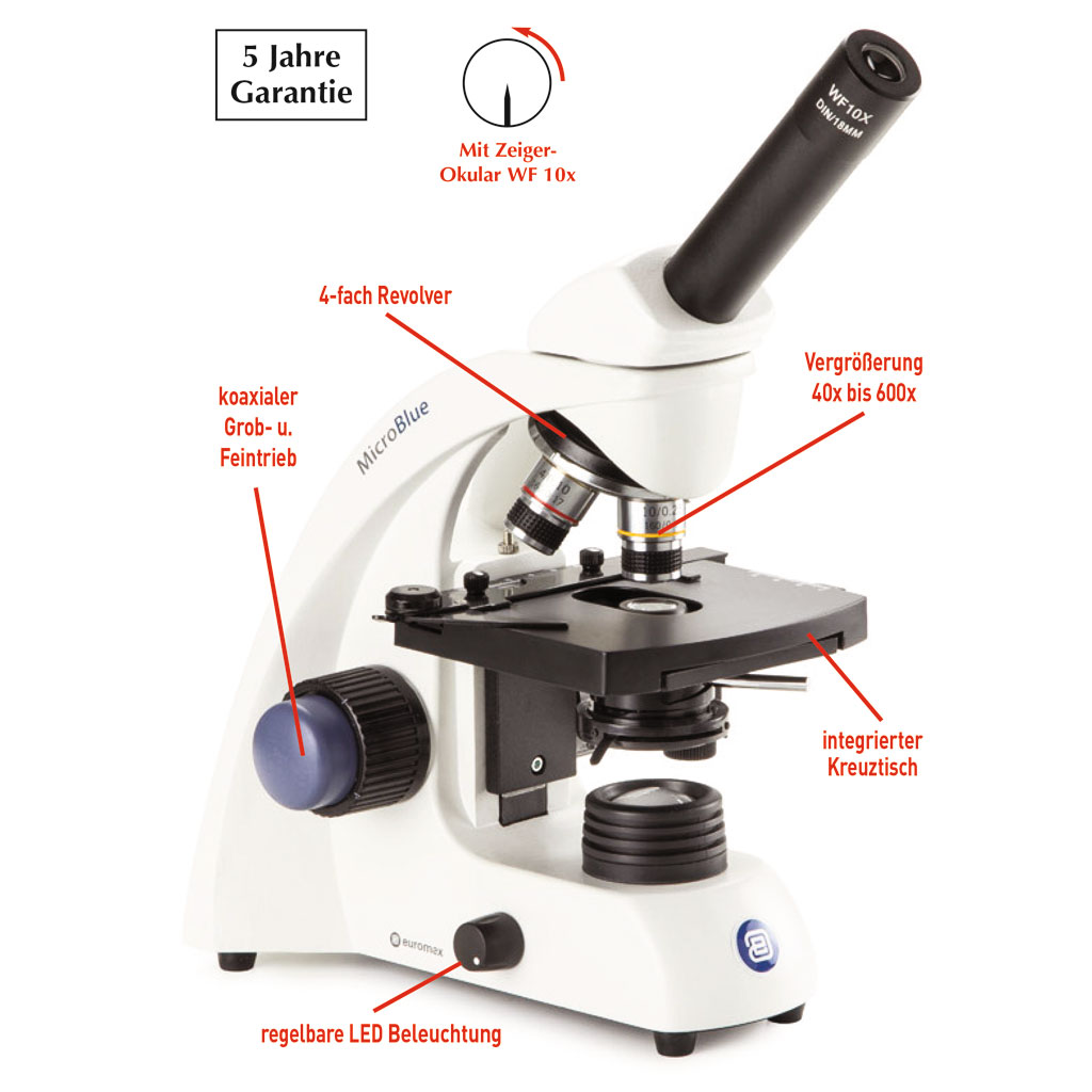 Mikroskop MicroBlue WL 165 LED – 40x bis 600x Vergrößerung