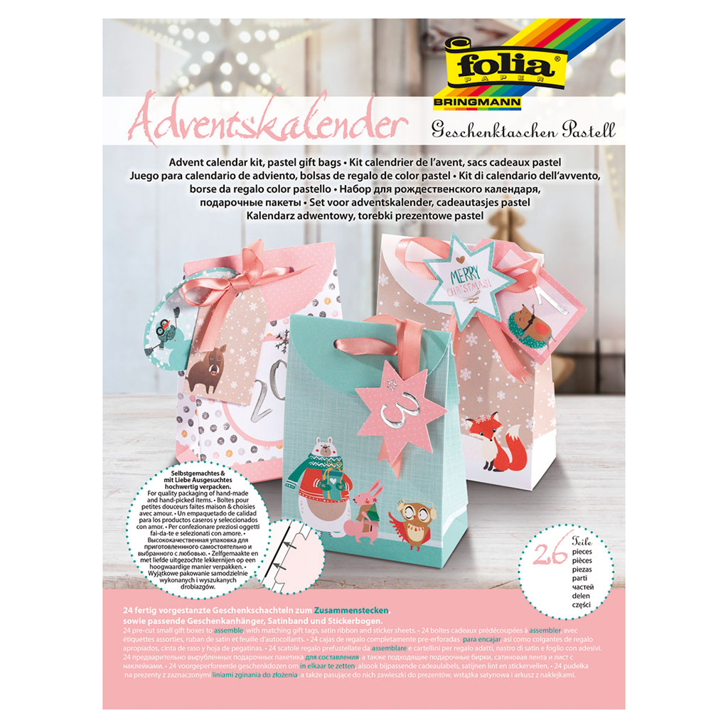 Folia® Adventskalender Geschenktaschen Pastell, 26 Teile-Bild Auf diesem Bild ist das Produkt mit der Art.Nr.: W-93561 zu sehen