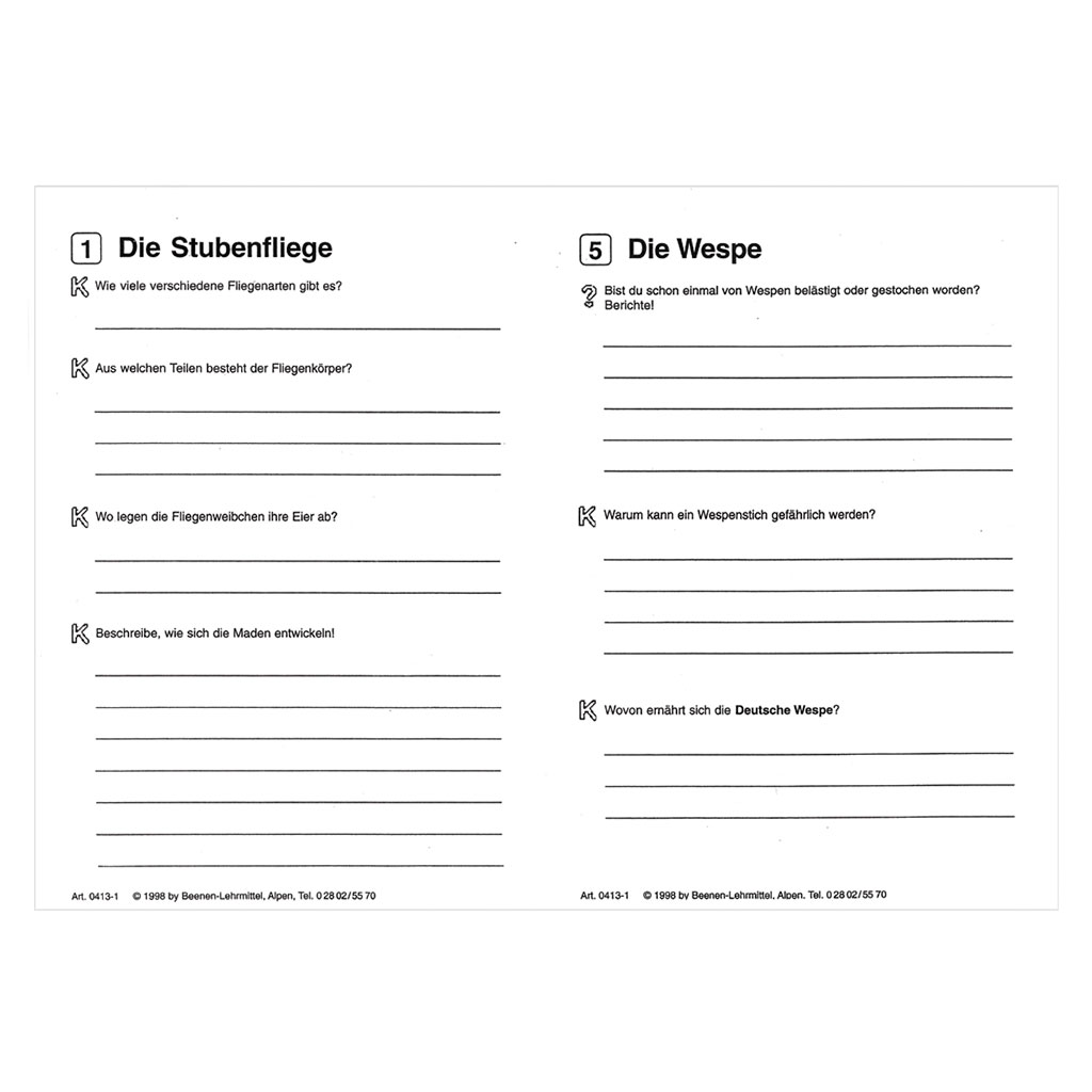 Arbeitsheft zur Insektenkartei