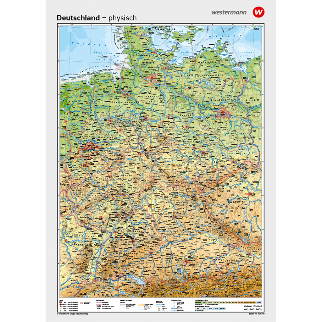 Westermann Wandkarte Deutschland physisch/stumme Karte