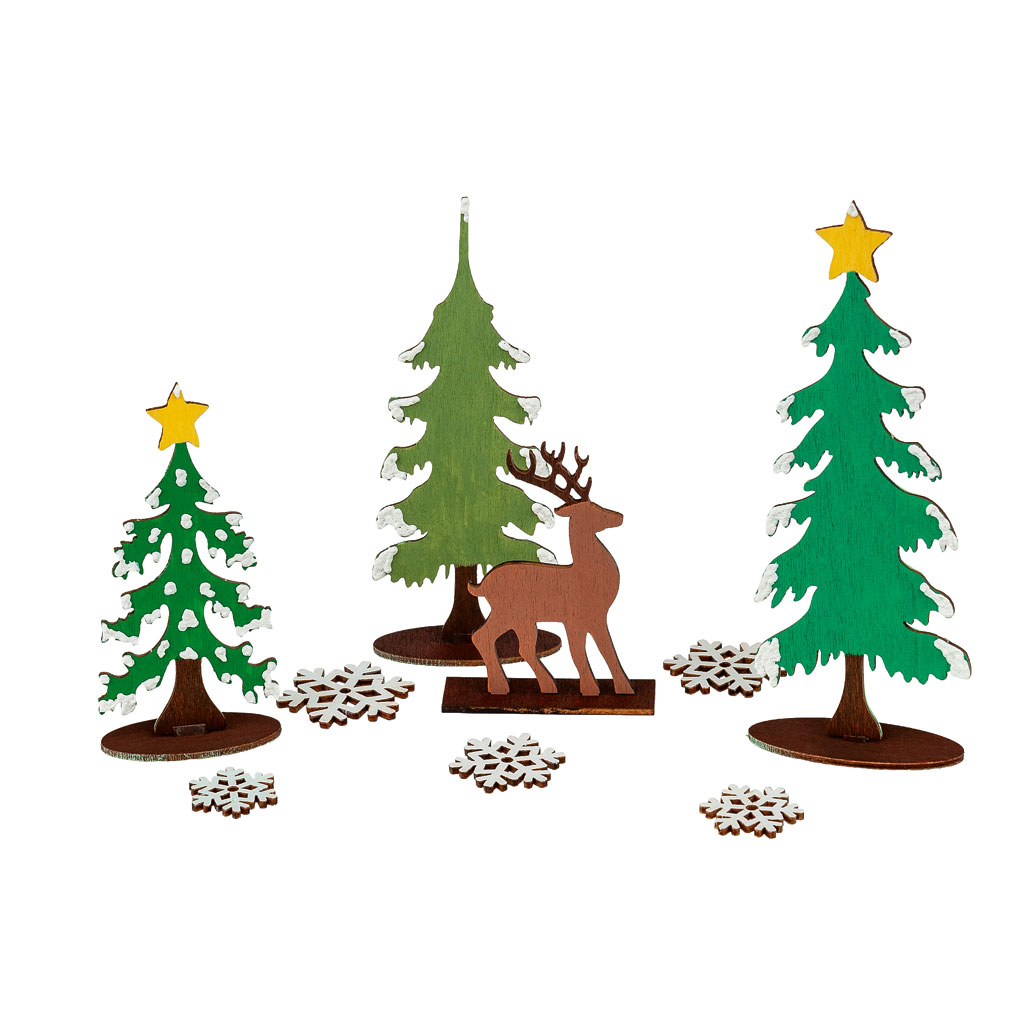 Blanko-Holzfiguren Winterwald zum Selbstgestalten, 13-teilig