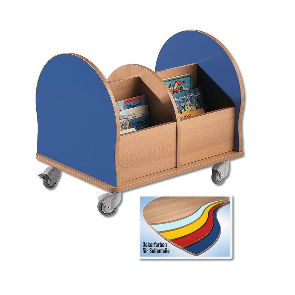 Bücherwagen mit 4 Fächern, 2-reihig