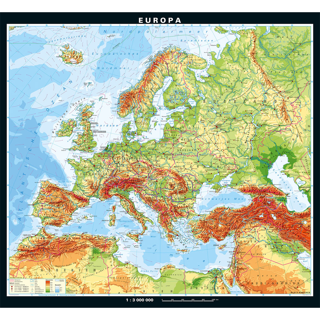 Klett Wandkarte Europa physisch