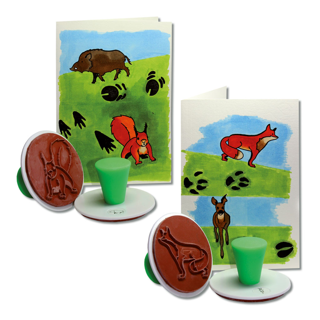 Stempel Waldtiere und Spuren, 12 Stück