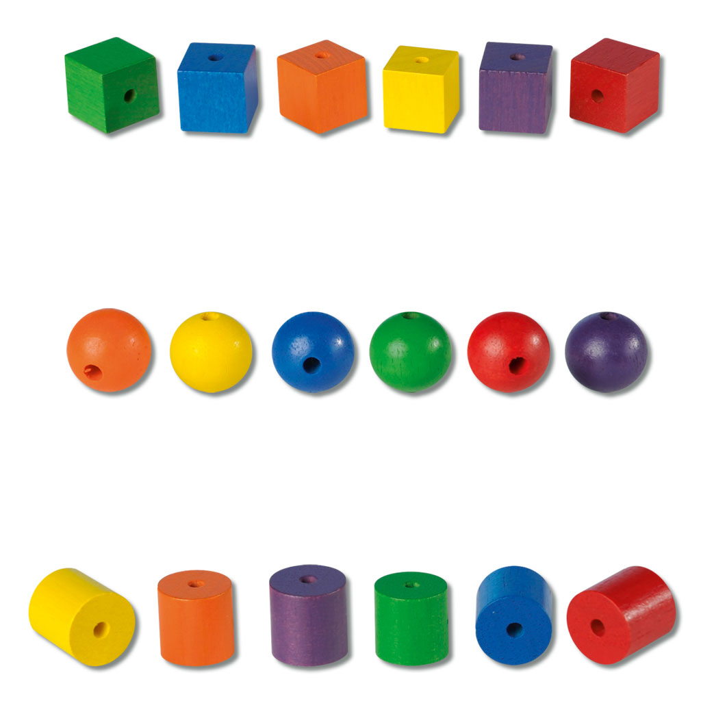 Fädelperlen Set 1, 108 Perlen in 6 Farben und 3 Formen