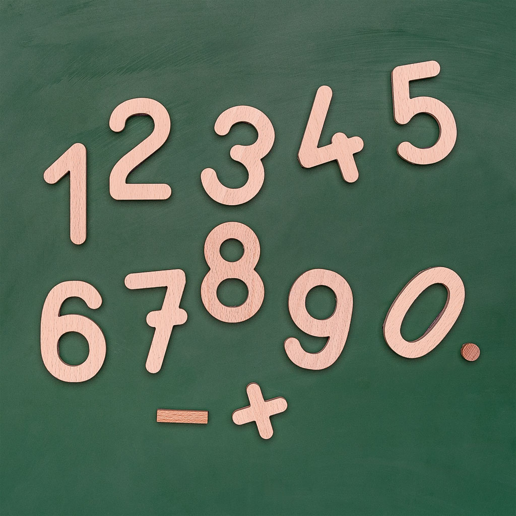 Holzziffern - 40 Zahlen aus Holz, magnethaftend