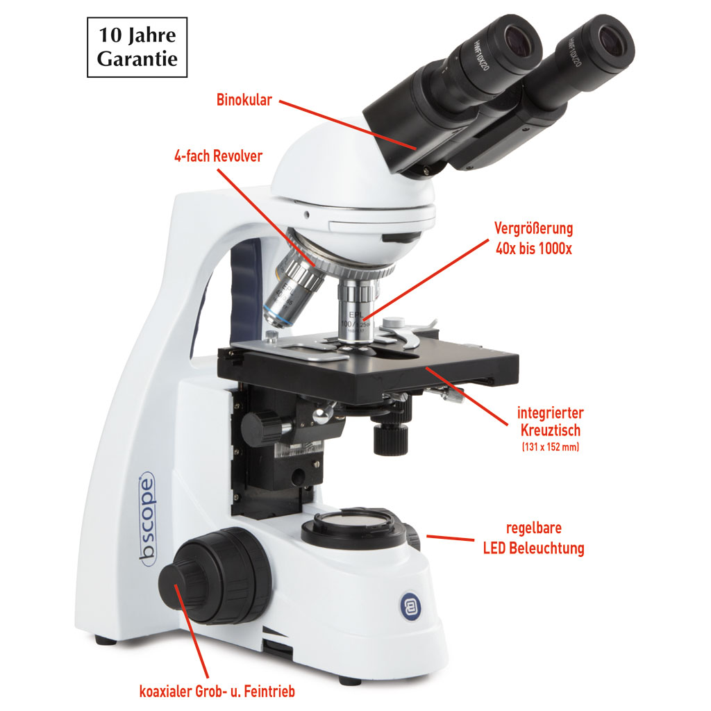 Binokulares Kursmikroskop bScope – 40x bis 1000x Vergrößerung