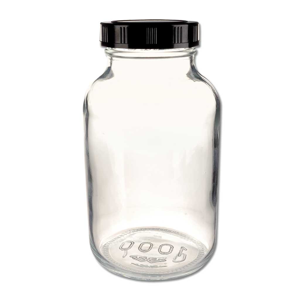 Gewindeglasflasche, Weithals, Weißglas