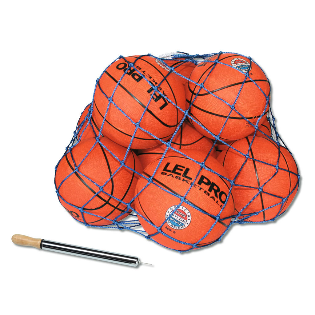 Basketball-Set Junior mit 10 Bällen, 1 Ballpumpe im Ballnetz