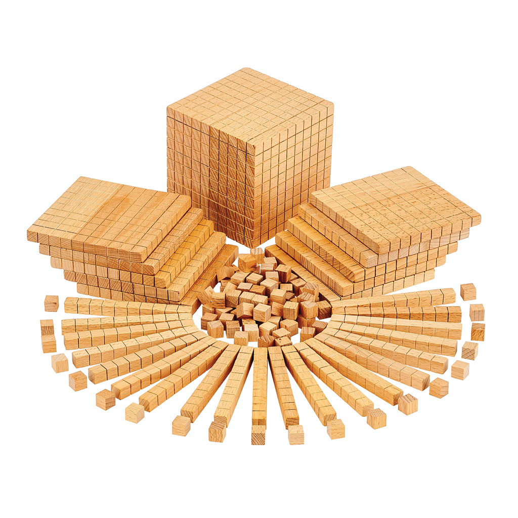 Würfelsatz-Zehnersystem im Holzkasten Würfelsatz-Zehnersystem im Holzkasten