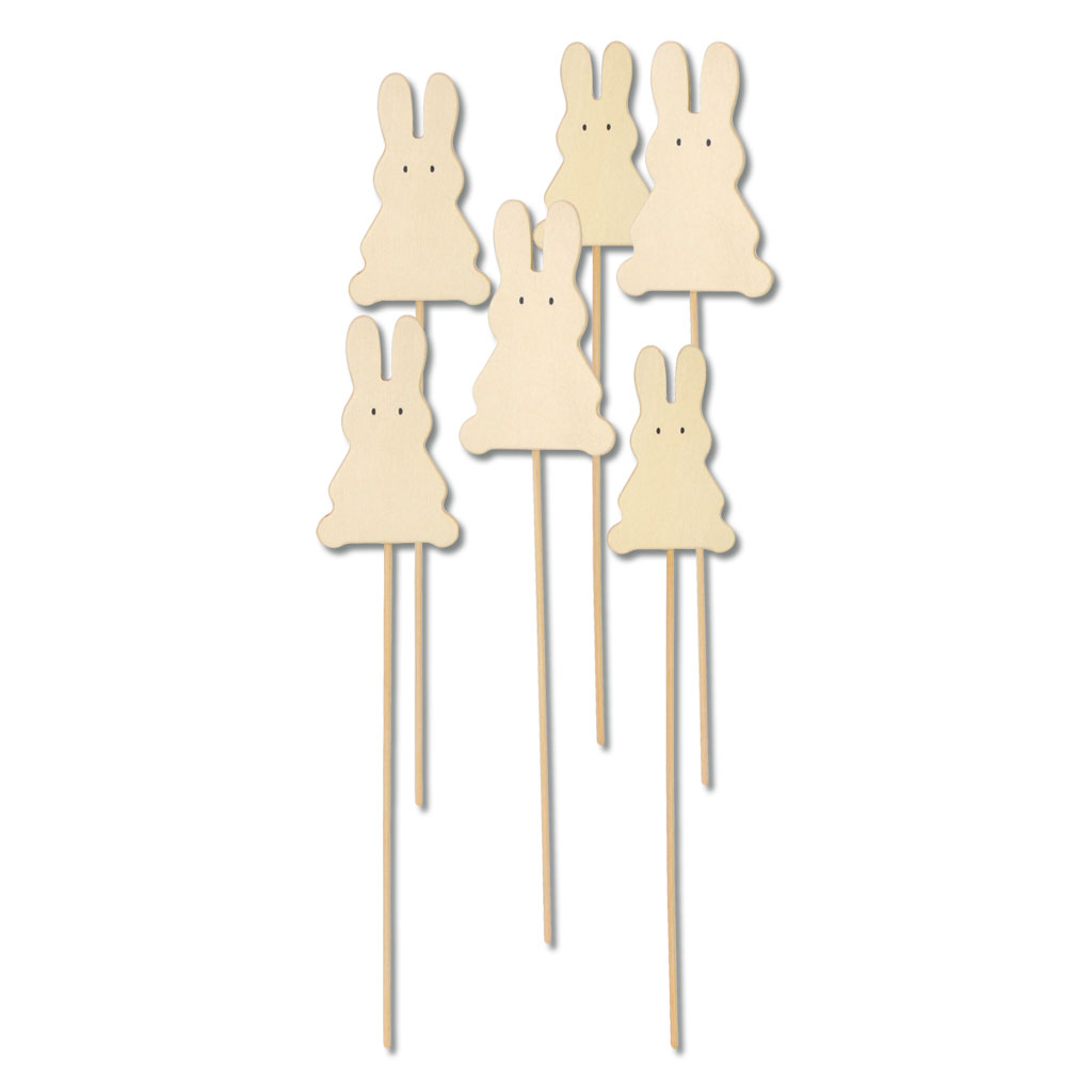 Holzstecker Häschen, blanko, 6 Stück in 3 Größen