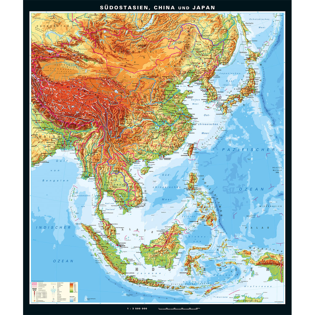 Klett Wandkarte Südostasien, China und Japan physisch