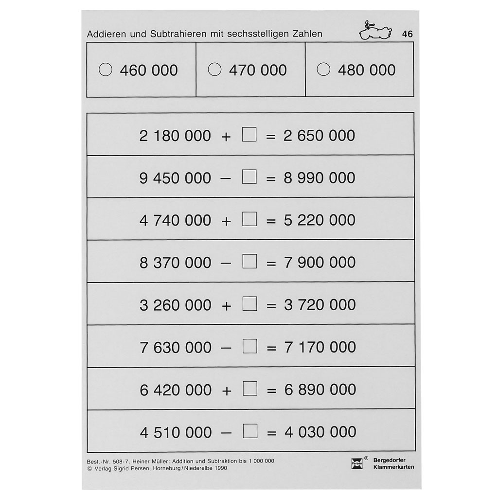 Bergedorfer® Klammerkarten Addition und Subtraktion bis 1.000.000 und darüber Bergedorfer® Klammerkarten Addition und Subtraktion bis 1.000.000 und darüber