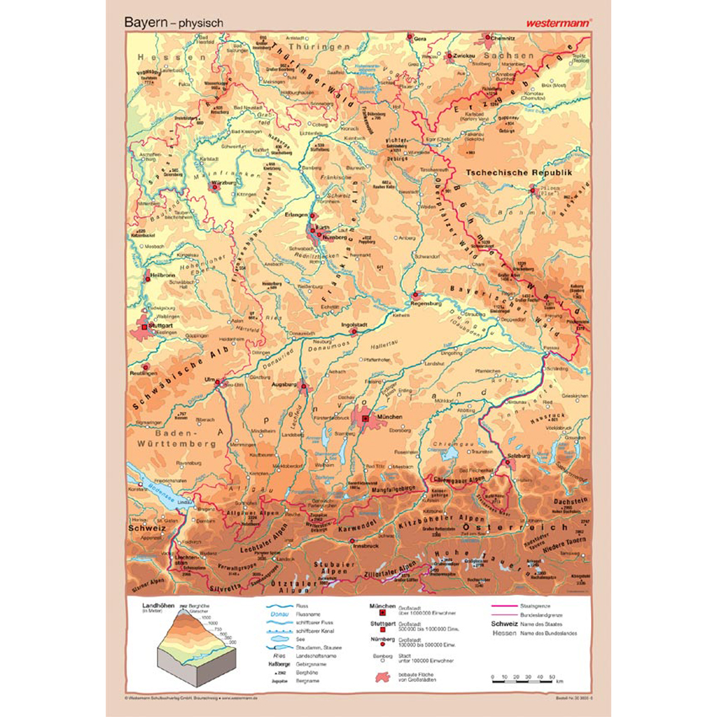 Westermann Posterkarte Bayern, physisch/politisch Westermann Posterkarte Bayern, physisch/politisch