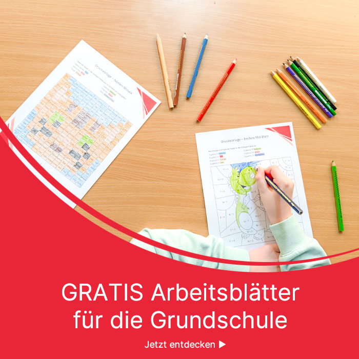 Kind löst Aufgaben auf Arbeitsblatt