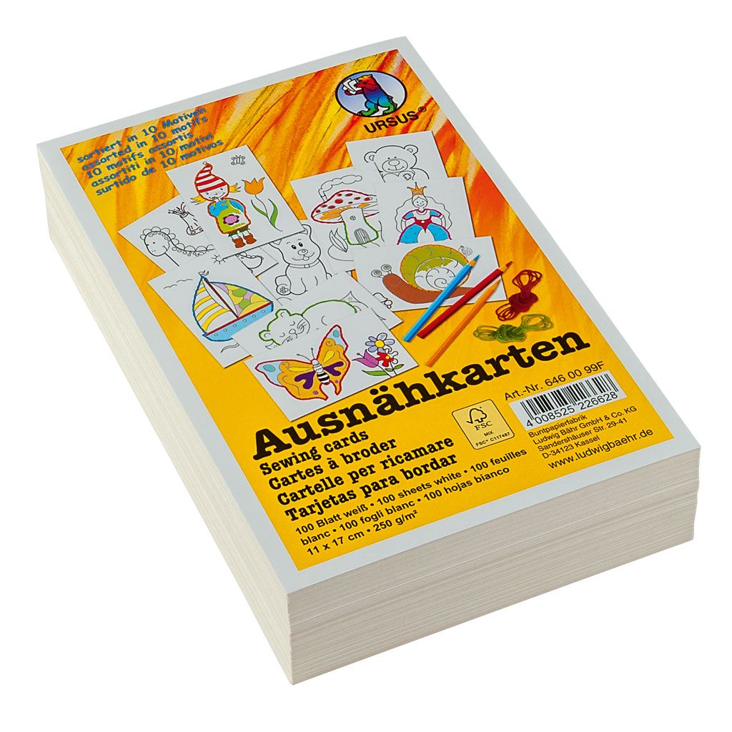 Ausnähkarten, 100 Stück mit 10 Motiven, Weiß, 250 g/m²