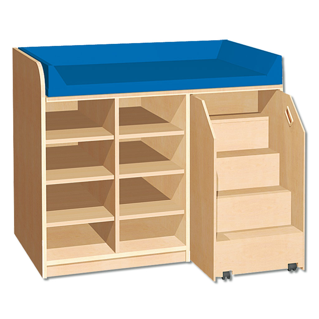 Modulus® Wickelkommode 4 mit 8 offenen Fächern, Treppe rechts