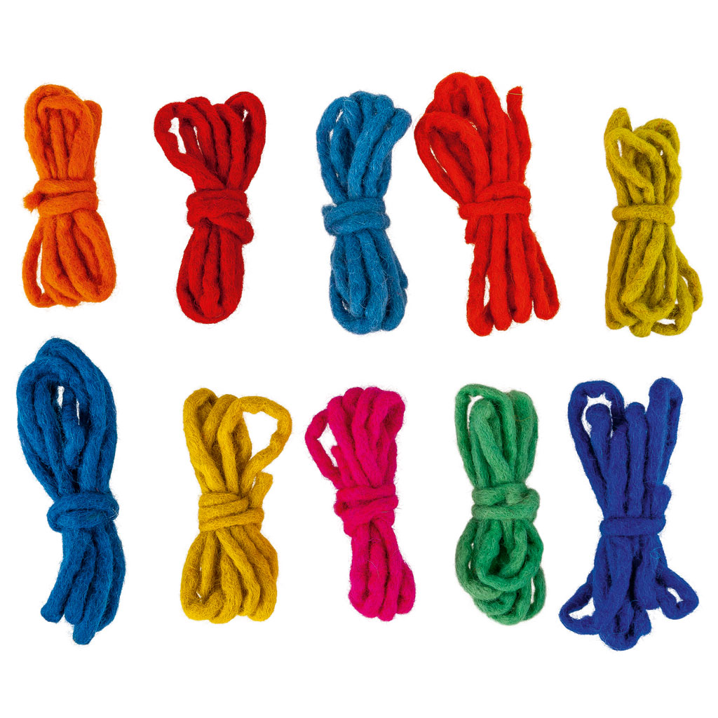 Filzkordeln, 10 Stück in verschiedenen Farben