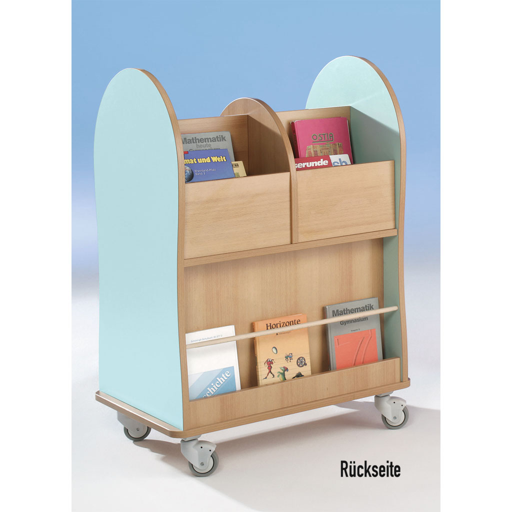 Bücherwagen mit 4 Fächern, 2-reihig