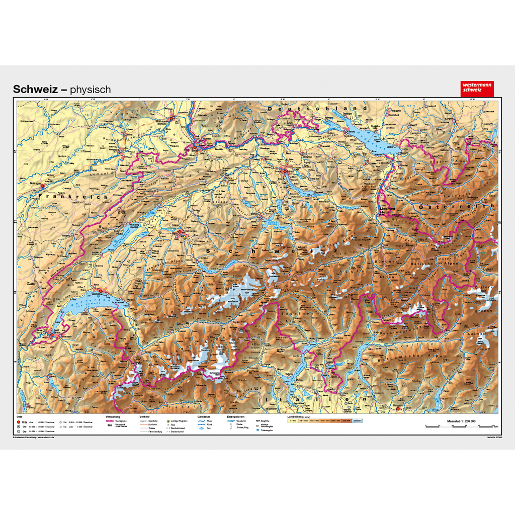 Westermann Wandkarte Schweiz physisch