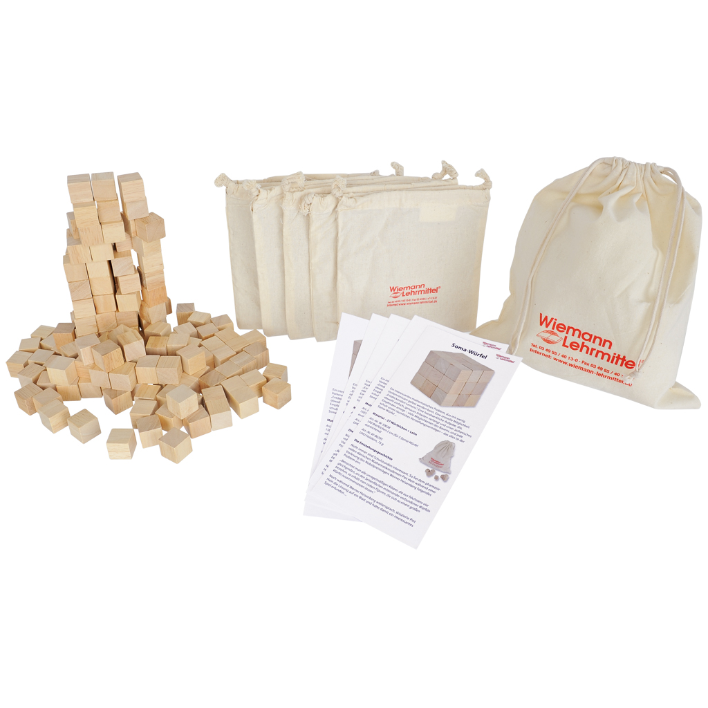 Soma-Würfel Bausatz, inkl. Anleitung und 5 Stoffsäckchen, naturfarben Soma-Würfel Bausatz, inkl. Anleitung und 5 Stoffsäckchen, naturfarben
