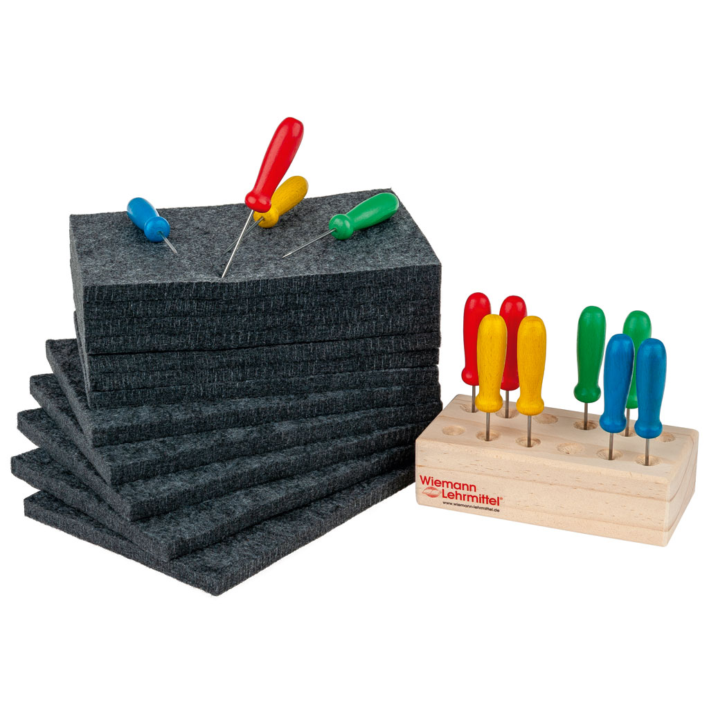 Prickelnadel-Set, 12 Prickelnadeln und -unterlagen, inkl. Ständer