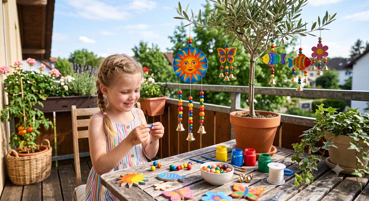 Kind bastelt Windspiel