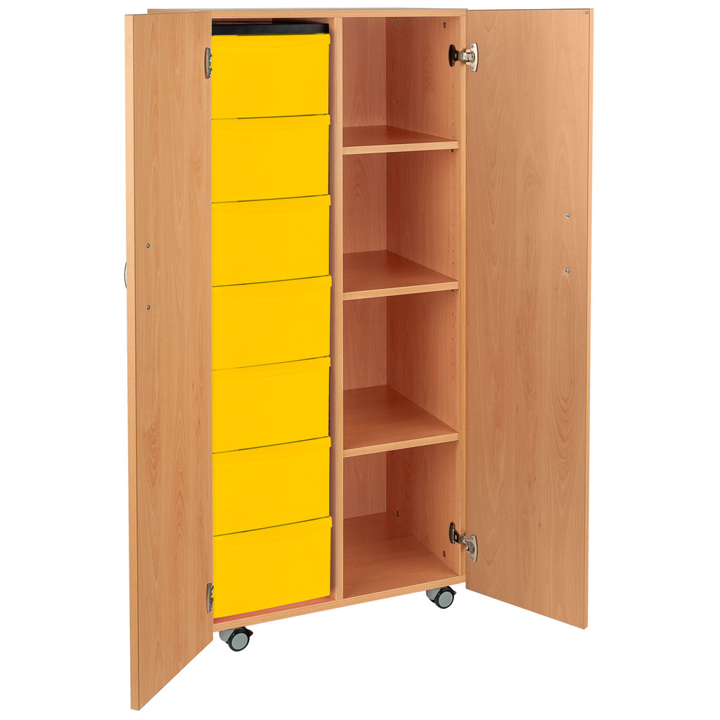 Modulus® Hohes Klassenzimmer-Regal mit Türen, 2-reihig, fahrbar oder feststehend