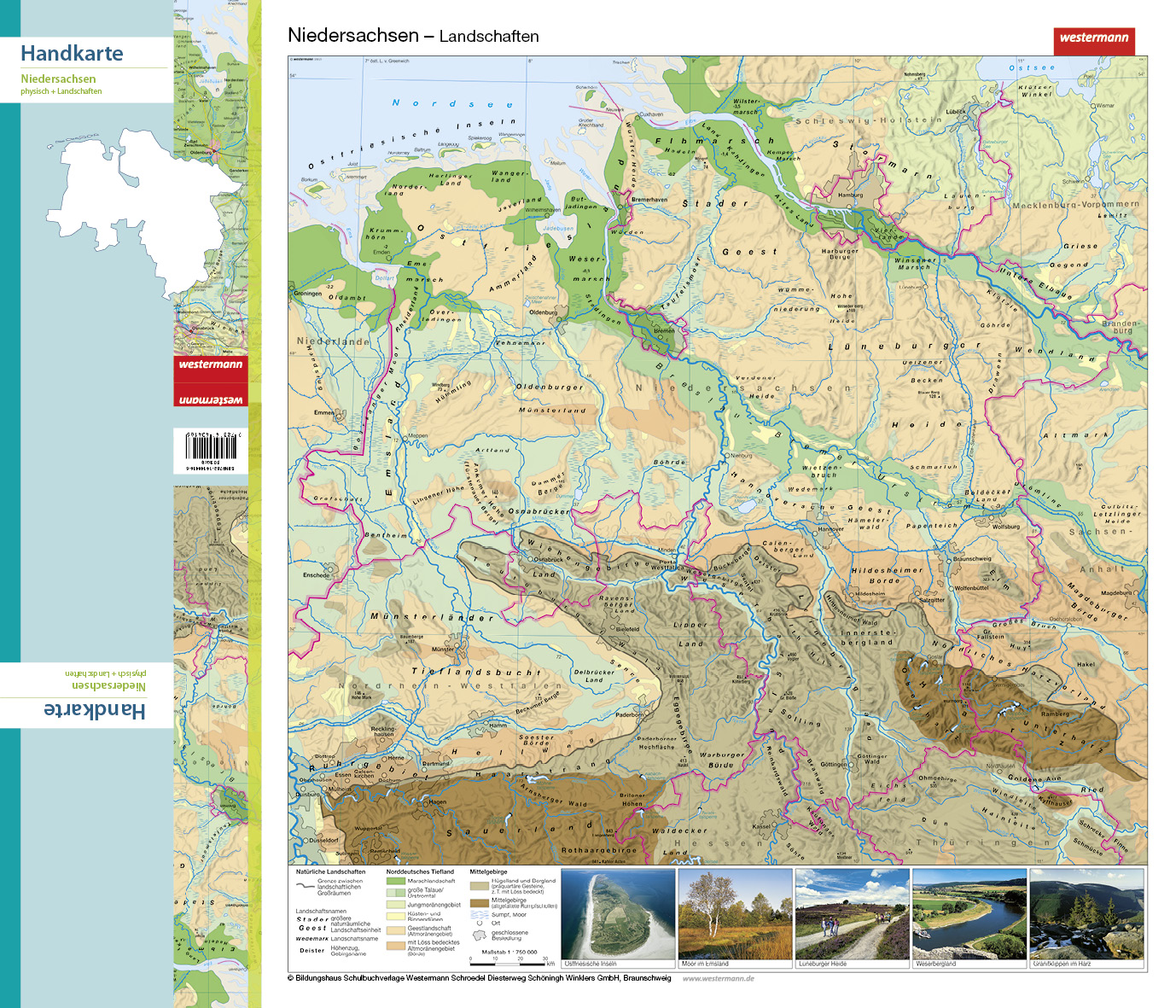 Handkarten Niedersachsen, VS phys. / RS Landschaften