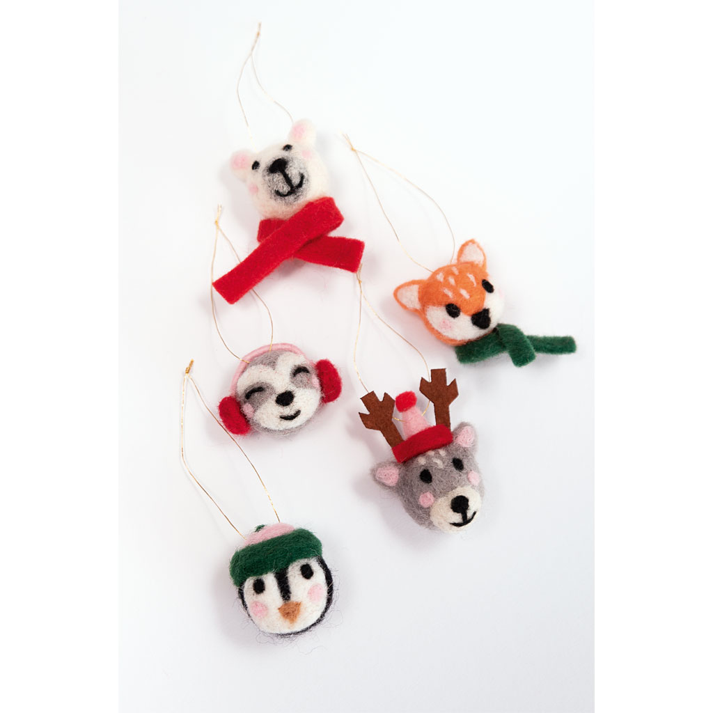 Filzkugeln Wintertiere, 5 Stück in 5 Motiven