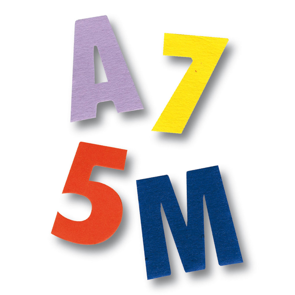 Folia® Zahlen und Buchstaben, vorgestanzt, in 10 Farben
