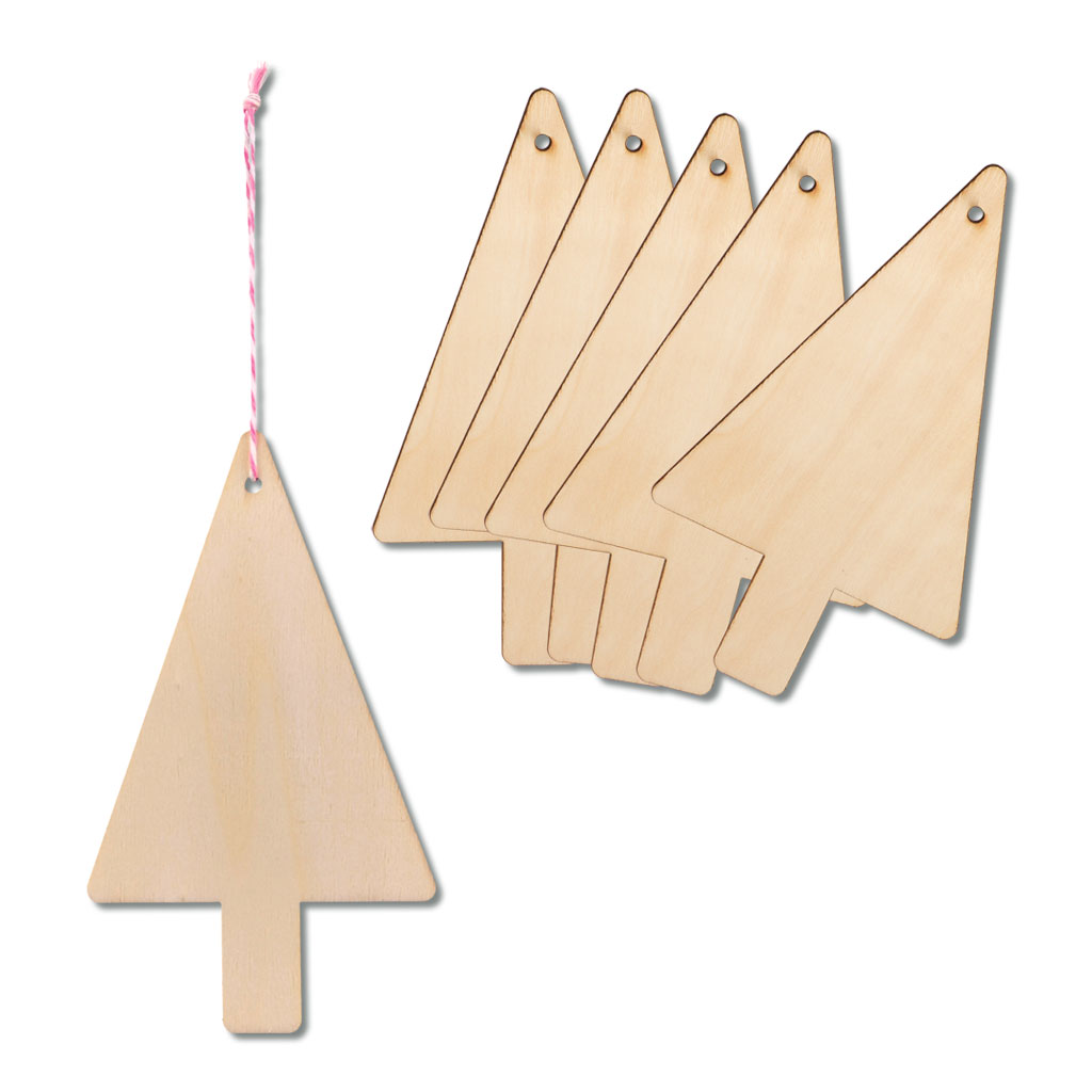 Holzanhänger Tannenbaum, blanko, 6 Stück