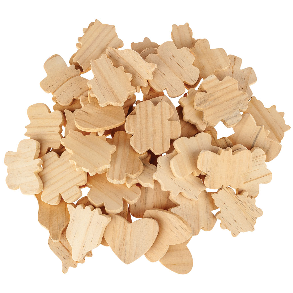 Dekorative Holzfiguren zum Bemalen, blanko, 50 Teile-Bild Auf diesem Bild ist das Produkt mit der Art.Nr.: W-91216 zu sehen