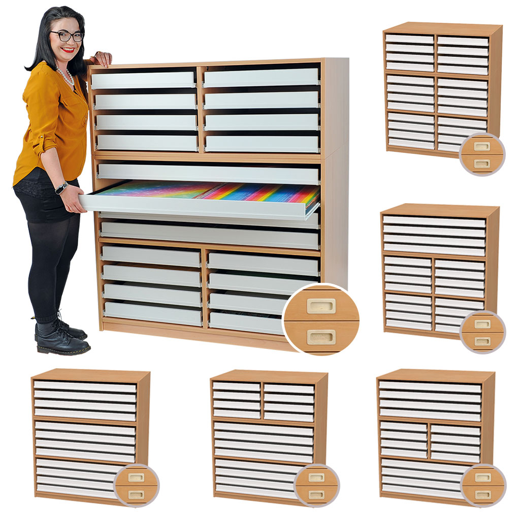 Papier- und Bildertruhen mit Aufsatz