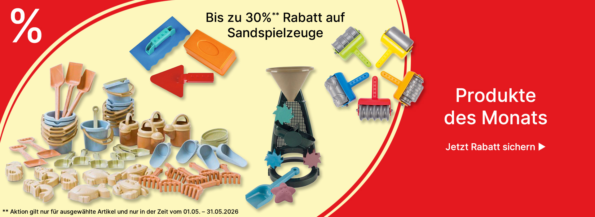Banner für Produkte des Monats Mai 2026 Sandspielzeuge