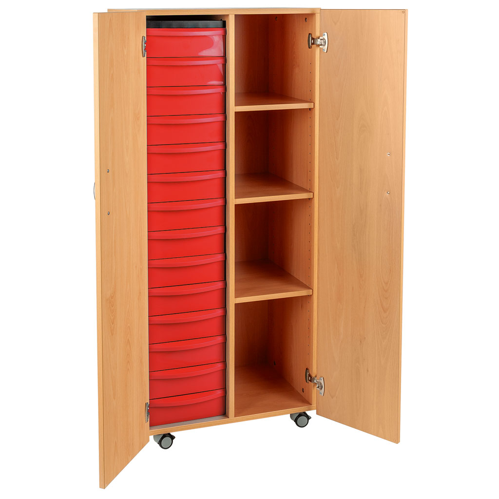 Modulus® Hohes Klassenzimmer-Regal mit Türen, 2-reihig, fahrbar oder feststehend