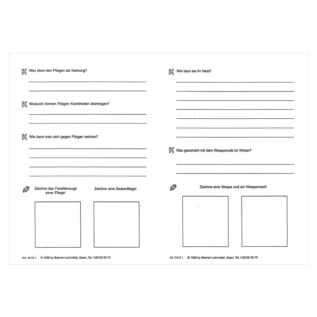 Arbeitsheft zur Insektenkartei
