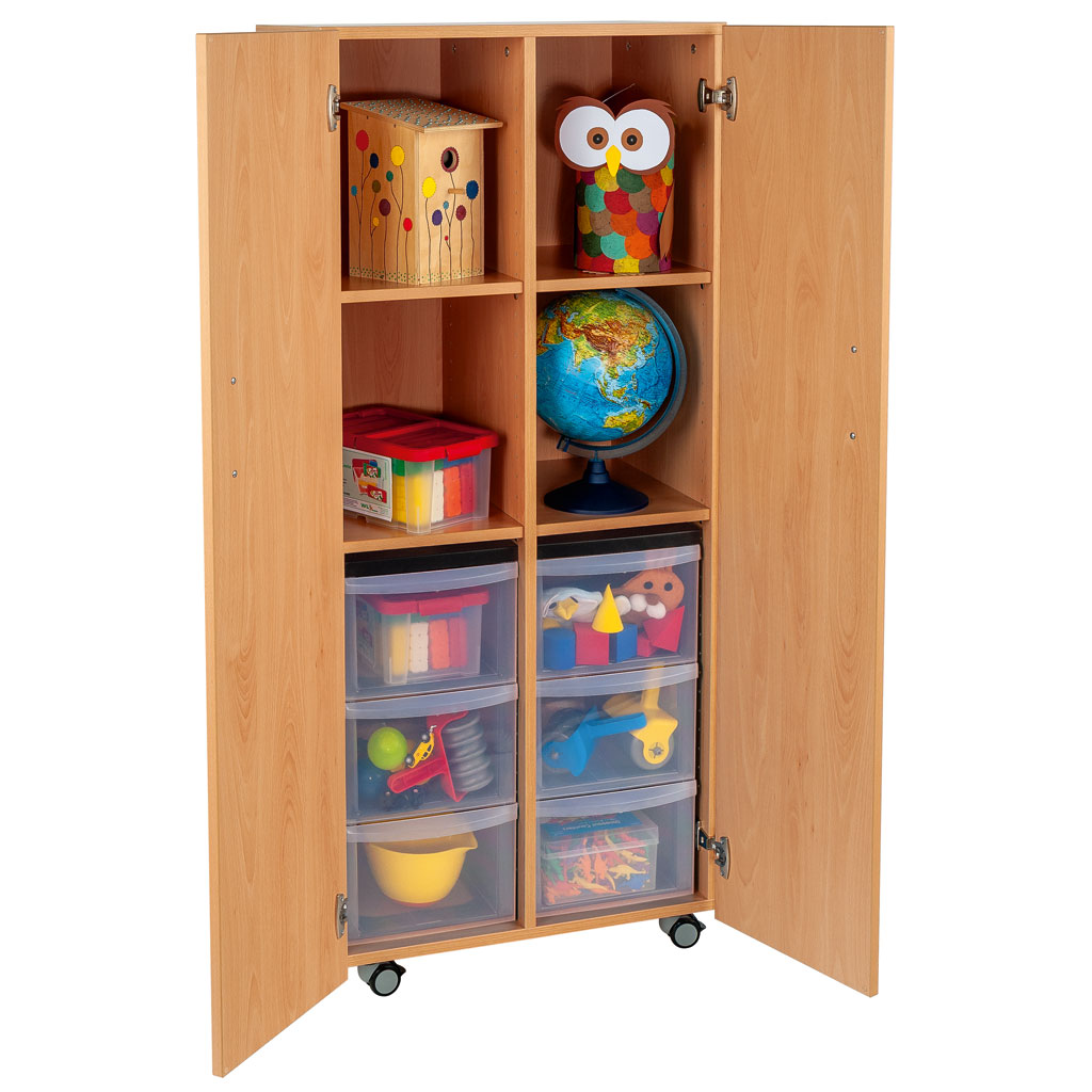 Modulus® Hohes Klassenzimmer-Regal mit Türen, 2-reihig, fahrbar oder feststehend