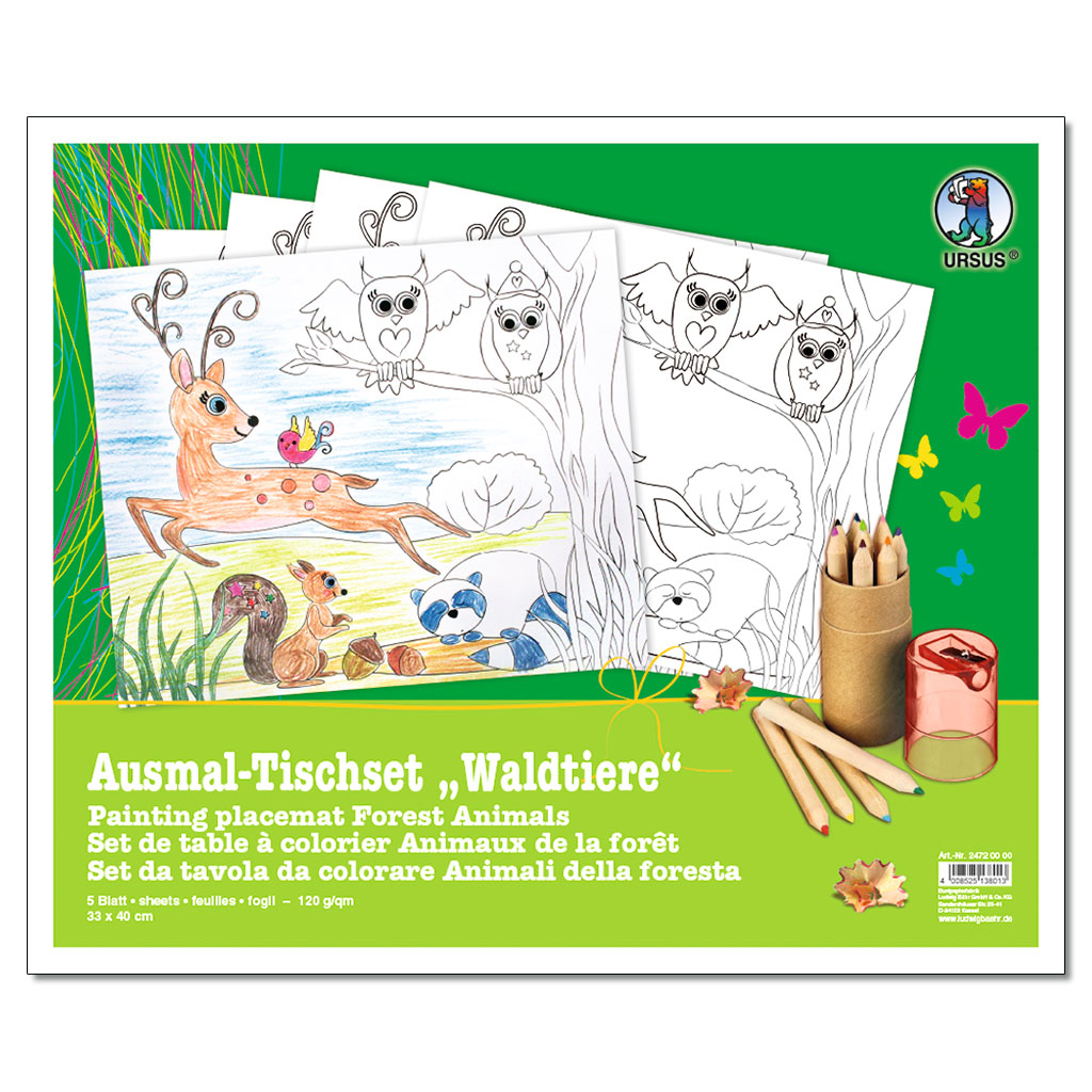 Malunterlagen/Platzsets zum Ausmalen, 5 Blatt