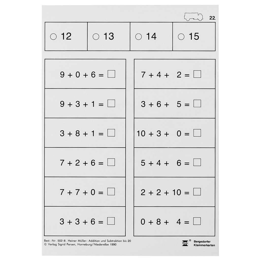 Bergedorfer® Klammerkarten Addition, Subtraktion und Größenvergleiche bis 20 Bergedorfer® Klammerkarten Addition, Subtraktion und Größenvergleiche bis 20