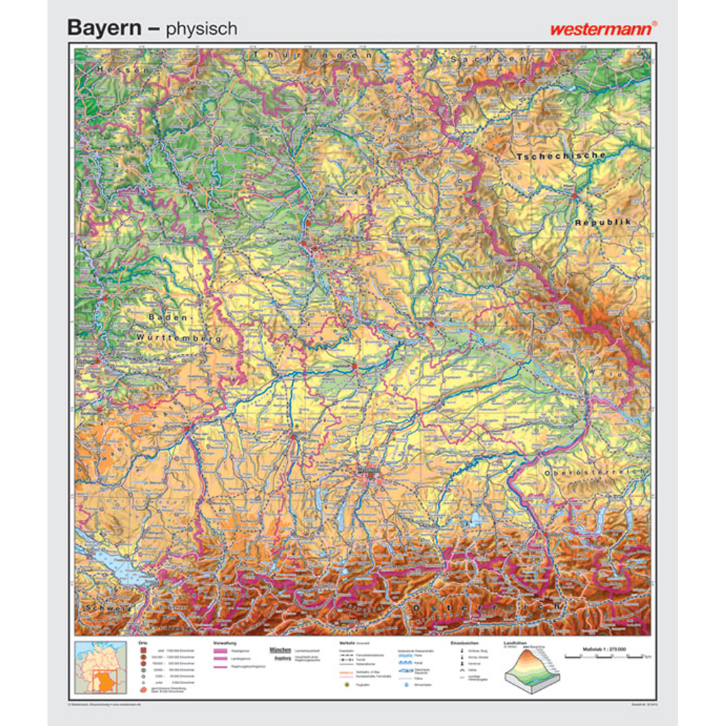 Westermann Wandkarte Bayern physisch/politisch