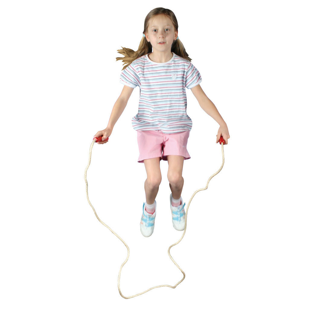 Springseile aus Sisal mit roten Holzgriffen