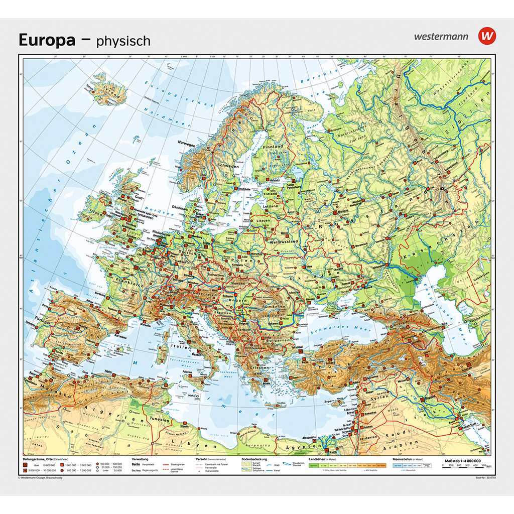 Westermann Wandkarte Europa physisch/Umrisskarte