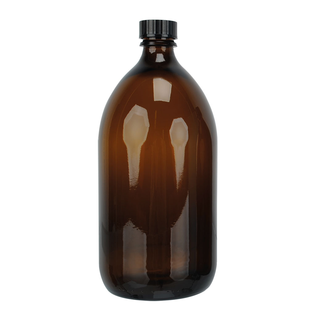 Gewindeglasflasche, Enghals, Braunglas