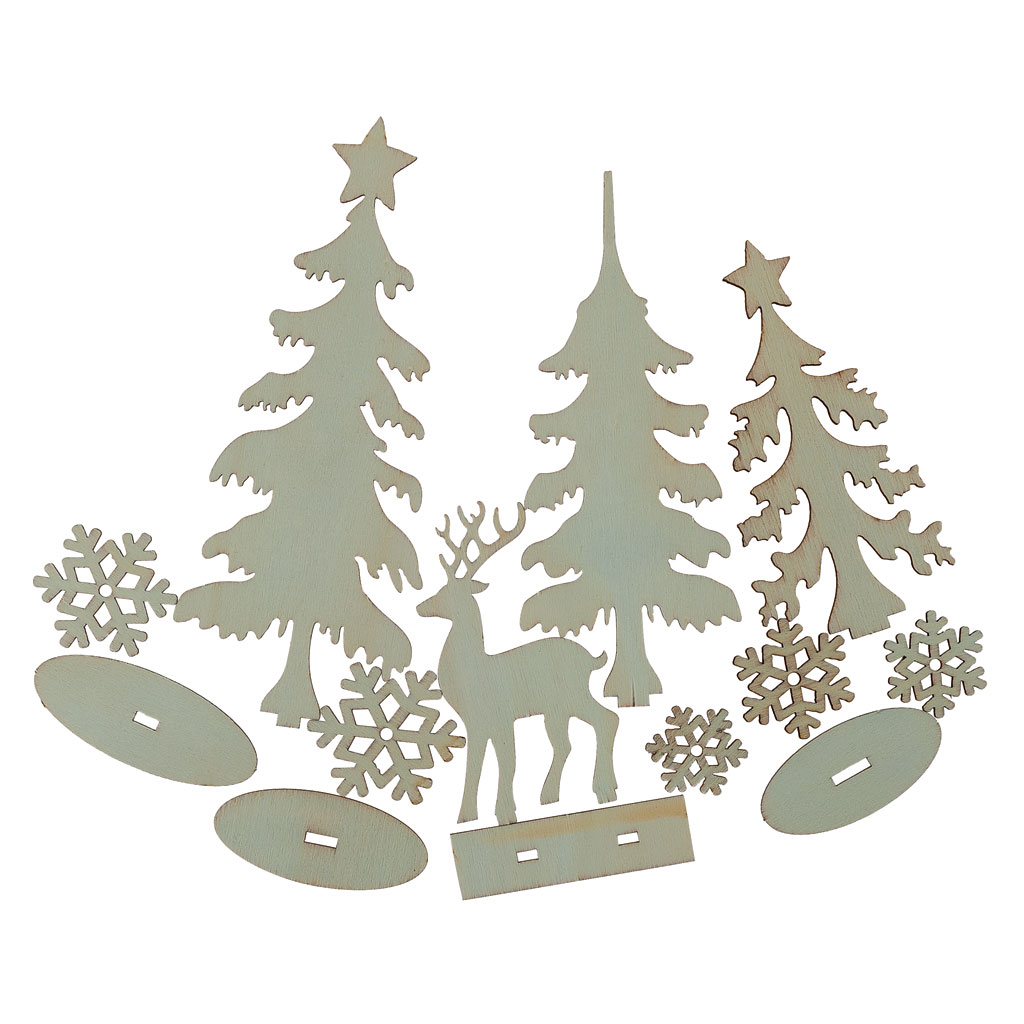 Blanko-Holzfiguren Winterwald zum Selbstgestalten, 13-teilig
