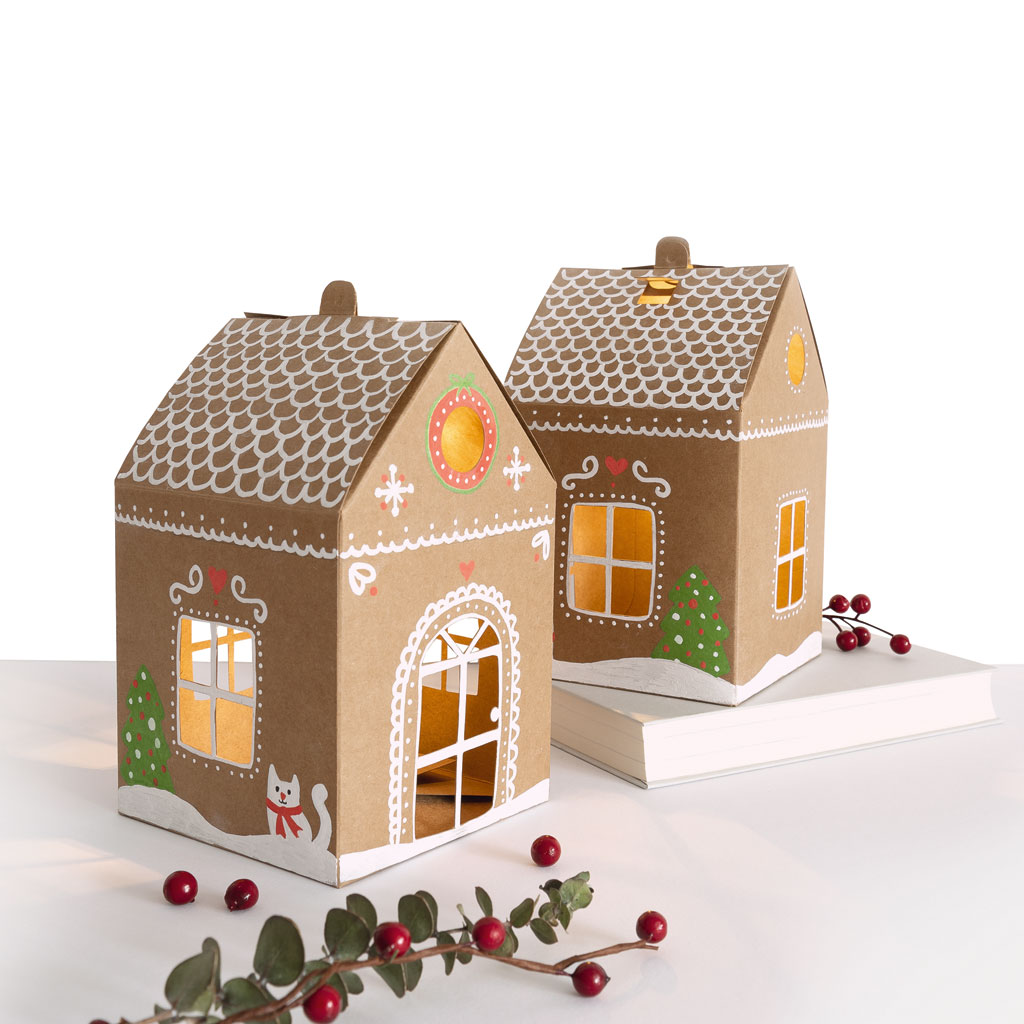 Folia® Papier-Lebkuchenhäuser, blanko, 6 Stück