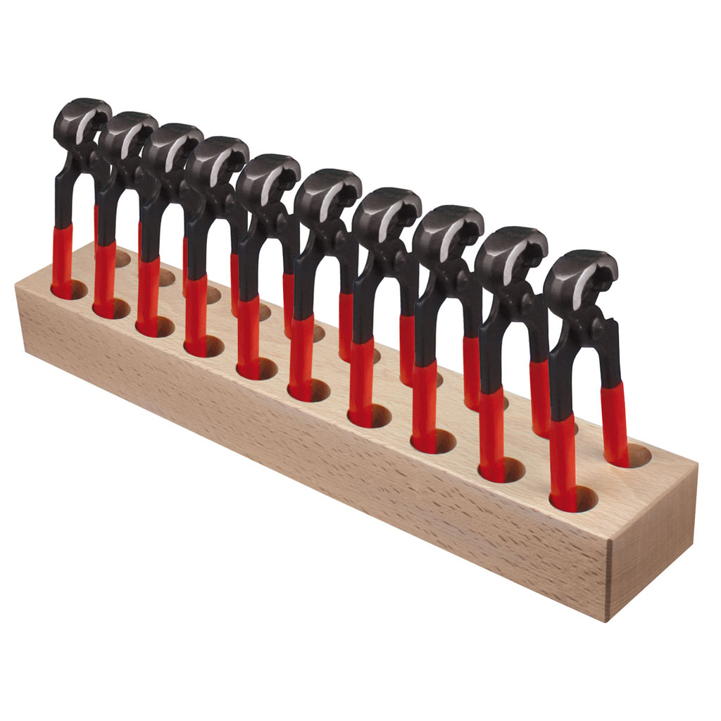 Holzblock mit 10 Kneifzangen