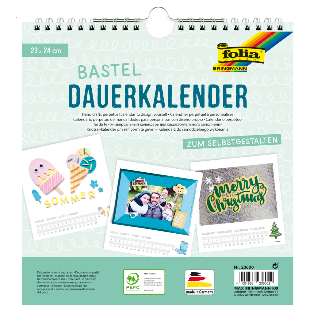 Dauerkalender im Quadrat-Format, Weiß