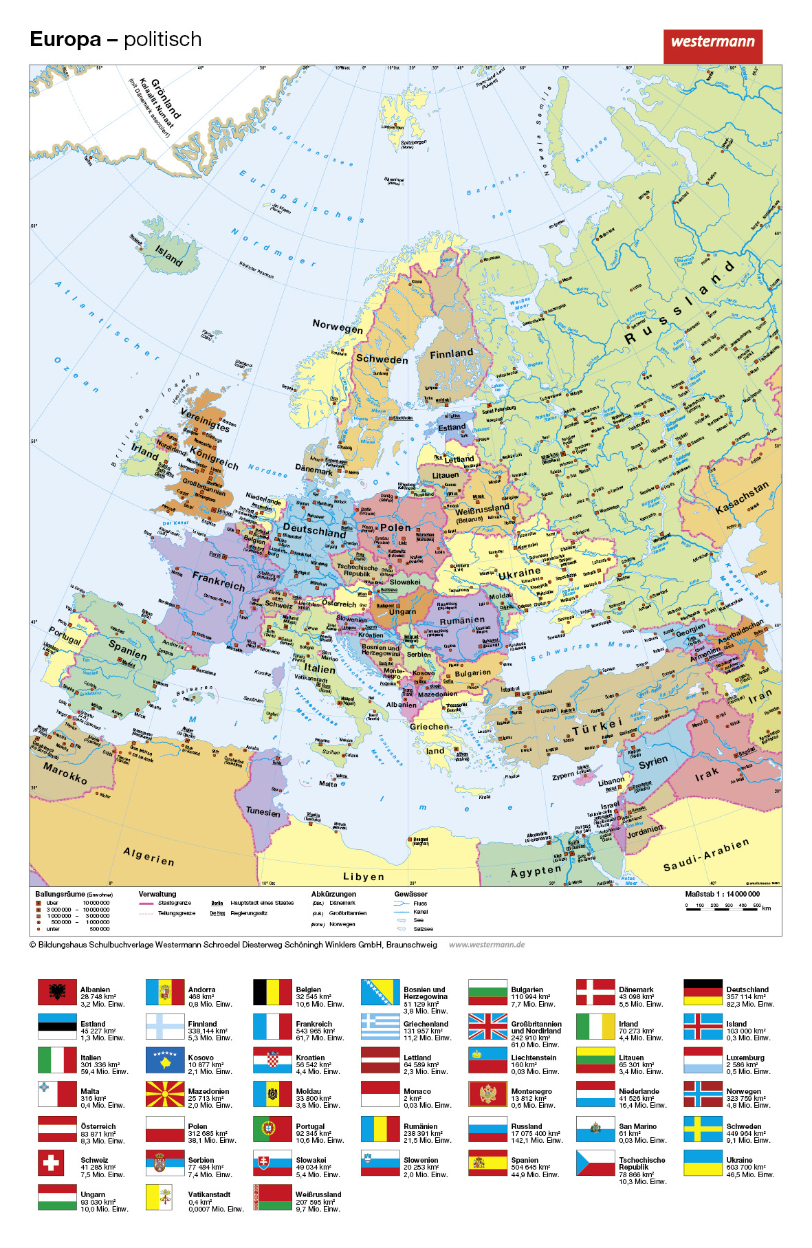 Handkarten Europa, VS physisch / RS politisch